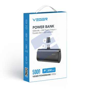 Veger PlugOn Fast Charging Pocket Powerbank Type-C - 5000mAh - Black