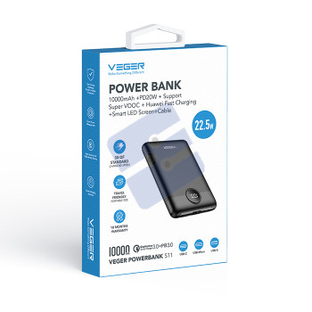 Veger (S12) Fast Charging Mini Powerbank Digital - 10.000mAh - White