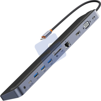 Baseus HUB EliteJoy 11-in-1 Gen2 (Type-C to HDMI 4K 30Hz / 3x USB3.0 / Type-C PD 100W / DP 4K 60Hz / VGA / SD/TF / RJ45 / Type-C Data / Jack 3.5mm) Gray (WKSX030013)