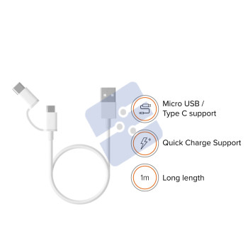 Xiaomi 2-in-1 Micro USB to USB Type-C Combo USB Cable 100cm - SJX02ZM - White