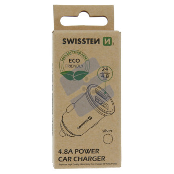 Swissten 4.8A Dual Port Chargeur Voiture - 20115100ECO - Eco Packing - Silver