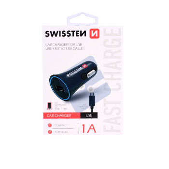 Swissten 1A Chargeur Voiture - 20110800 + Micro USB Cable - Black