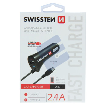 Swissten 2.4A Chargeur Voiture - 20111000 + Micro USB Cable - Black