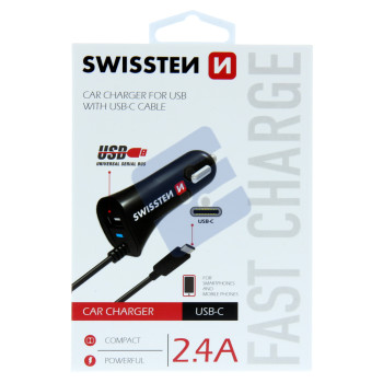 Swissten 2.4A USB-A & USB-C Chargeur Voiture - 20111500 + Type-C USB Cable - Black