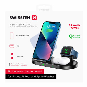 Swissten 3-in-1 Wireless Stand Charger - 22055509 - Black