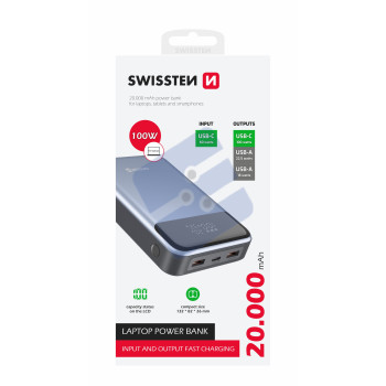 Swissten 20.000 Power Delivery Powerbank (100W) - 22013932 - For Laptops