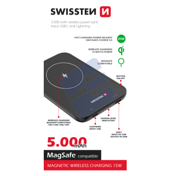 Swissten Magsafe Powerbank (15W) - 22013970 - 5000 mAh - Black