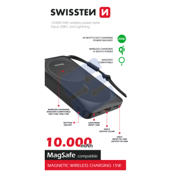 Swissten Magsafe Powerbank (15W) - 22013971 - 10.000 mAh - Black