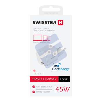 Swissten USB-C Power Delivery Travel Charger (45W) - 22037010 - White