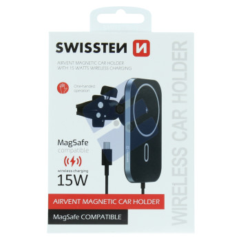 Swissten Wireless Charging Magnetic Air Vent Support voiture (15W) - 65010609 - MagSafe Compatible - Black