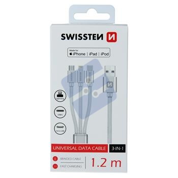 Swissten Textile 3-in-1 MFI Data Cable - 72501102 - 1.2m - Silver