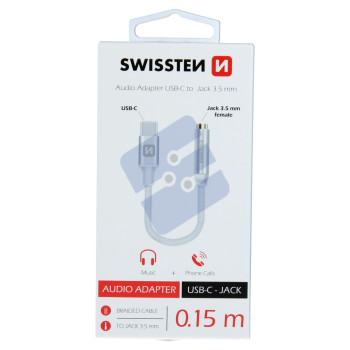 Swissten Textile 3.5mm Jack To USB-C Adaptateur - 73501302 - 0.15m - Silver