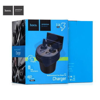 Hoco UC207 Multifunctional Car Cup Charger - 3.1A - Black