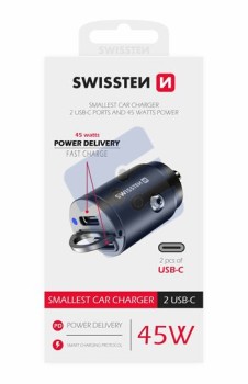 Swissten Chargeur Voiture - 2 USB-C - 20111900 - 45W - Fast Charge