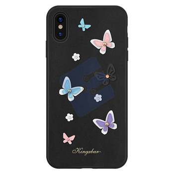 Kingxbar Apple iPhone X/XS - 3D Crystals PU Leather Case - Butterfly Black