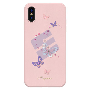 Kingxbar Apple iPhone XR - 3D Crystals PU Leather Case - Butterfly Pink