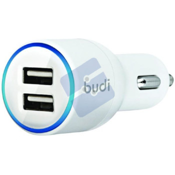 Budi 2 USB Chargeur Voiture With LED Blue Ring Indicator - White
