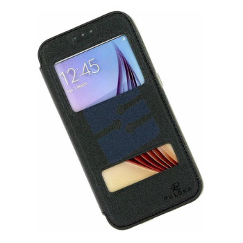 Puloka - SAM-G925F Galaxy S6 Edge Etui Rabat Portefeuille - Black