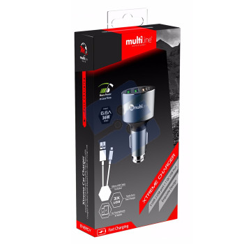 Multiline Xtreme 3-Port Chargeur Voiture - 6.6A / 36W - incl. Micro USB Cable