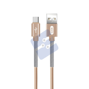 XO Spring Durable Braided Type-C to Charge & Sync USB Cable - 100CM NB27 - Gold