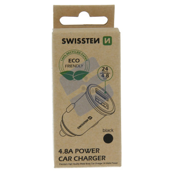 Swissten 4.8A Dual Port Car Charger - 20115000ECO - Eco Packing - Black