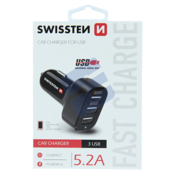 Swissten 5.2A Triple Port Car Charger - 20111200 - Black