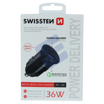 Swissten 2.4A Power Delivery (36W) Car Charger - 20111760 - With USB-A & USB-C Port - Black