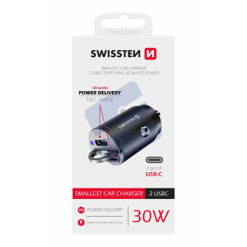 Swissten Dual USB-C Power Delivery (30W) Car Charger - 20111800 - Black