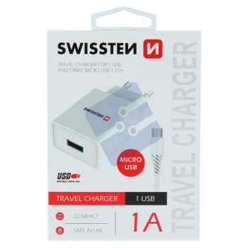 Swissten 1A Travel Charger - 22061000 + Micro USB Cable - White