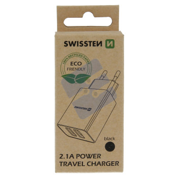 Swissten 2.1A Dual Travel Charger - 22033000ECO - Eco Packing - Black