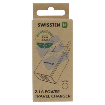 Swissten 2.1A Dual Travel Charger - 22034000ECO - Eco Packing - White