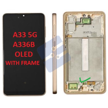 Samsung SM-A336B Galaxy A33 5G LCD Display + Touchscreen + Frame - (OLED) - With Frame - Gold