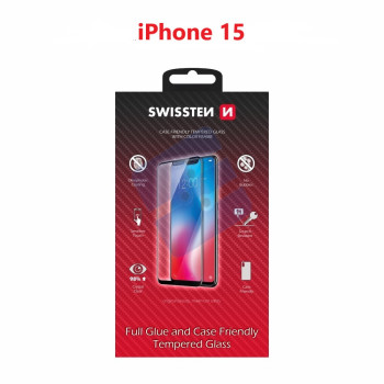 Swissten iPhone 15 Tempered Glass - 54501840 - Full Glue - Black