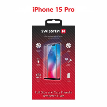 Swissten iPhone 15 Pro Tempered Glass - 54501841 - Full Glue - Black