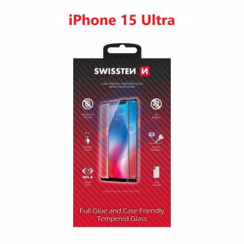 Swissten iPhone 15 Pro Max Tempered Glass - 54501842 - Full Glue - Black