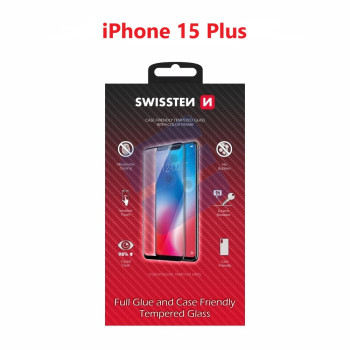 Swissten iPhone 15 Plus Tempered Glass - 54501843 - Full Glue - Black