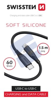 Swissten Soft Silicone Type-C To Type-C USB Cable (60W) - 71532010 - 1.5m - Black