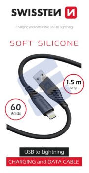 Swissten Soft Silicone Lightning Cable (60W) - 71533010 - 1.5m - Black