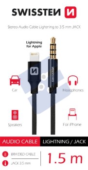 Swissten Textile Lightning Cable to 3.5mm (Male) Cable - 73501213 - 1.5M - Black