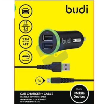 Budi 2 USB Car Charger + Micro USB Cable - 1.2m - 2.4A