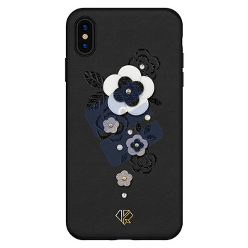 Kingxbar Apple iPhone X/XS - 3D Crystals PU Leather Case - Flower Black