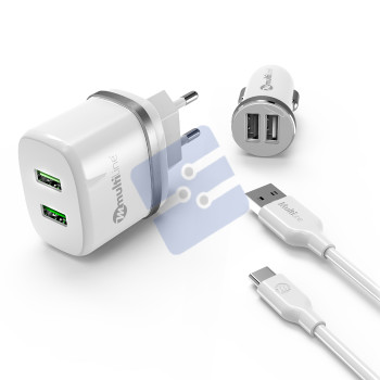 Multiline Powerkit 2.4A/2.1A - Car + Travel Charger incl. Lightning USB Cable - AC50+C17