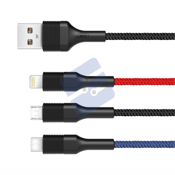 XO 3 in 1 Fast Charge USB Cable - Micro + Lightning + Type-C - NB54